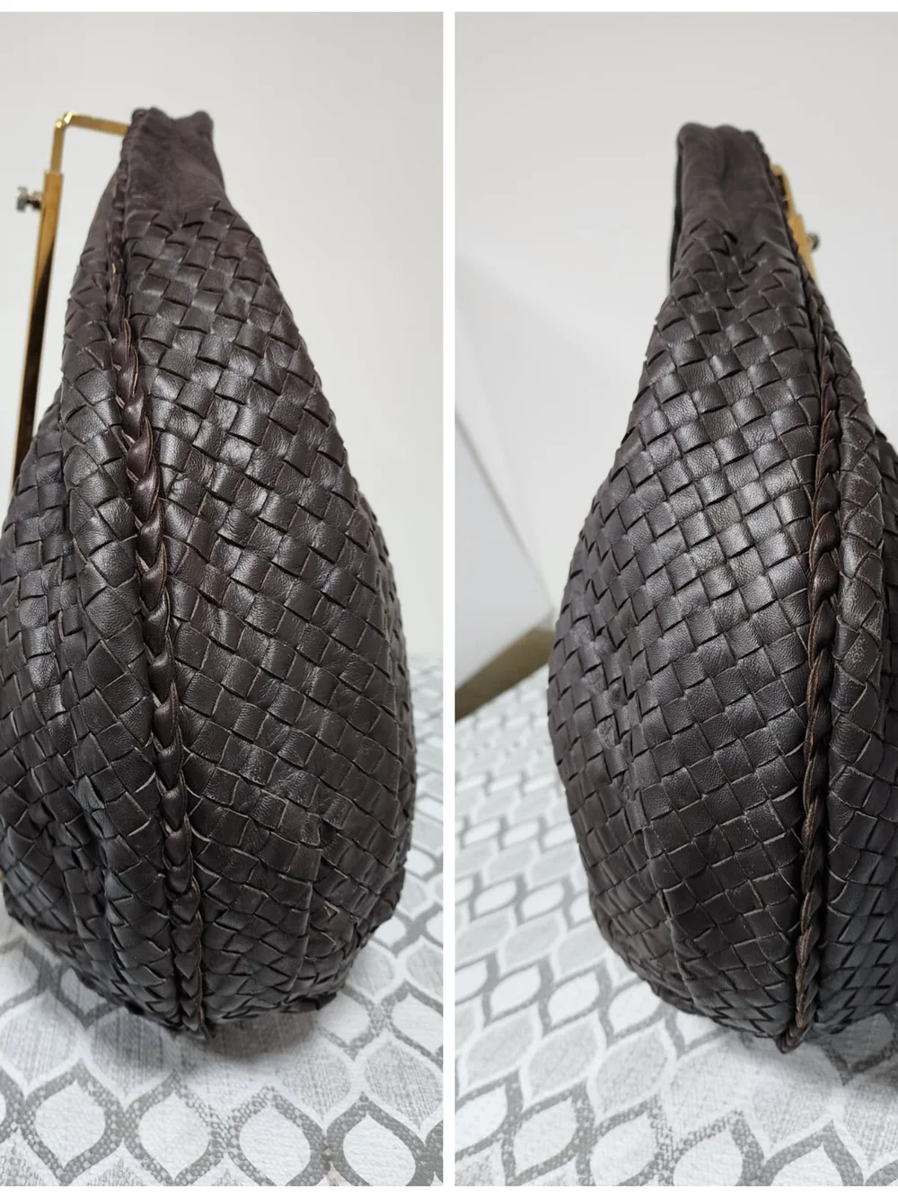 BOTTEGA VENETA Ebano Intrecciato Woven Nappa Leather Large Belly Hobo Bag Chocol